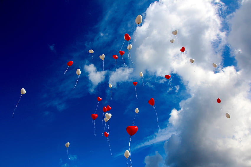 Love, Sky, Hearts, Clouds, Balloons, HD wallpaper