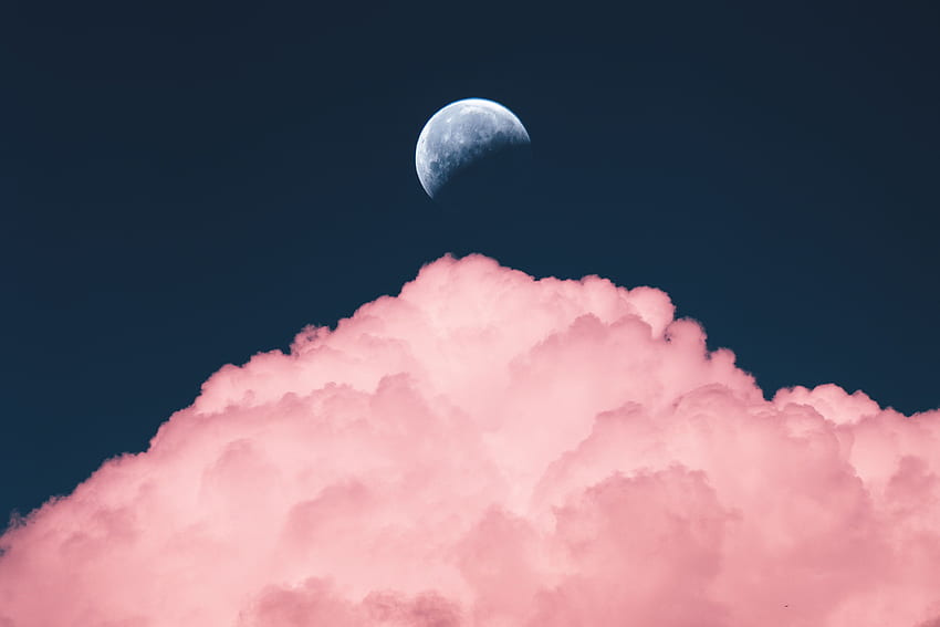 Nature, Sky, Pink, Moon, Cloud, HD wallpaper