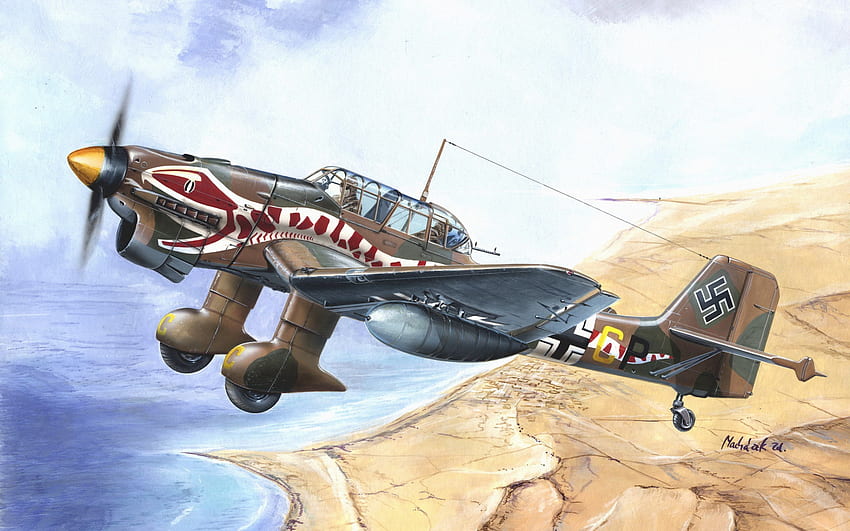 Junkers Ju-87R Stuka, German attack aircraft, World War II, Luftwaffe, Ju-87R, German aircraft, Germany, painted aircraft, HD wallpaper